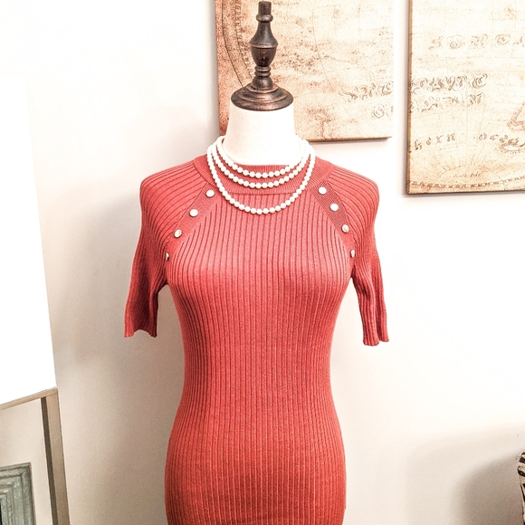 Studded Silver Heavy Metal Burnt Orange Sweater Dress Above the Knee Dress - Picture 9 of 9